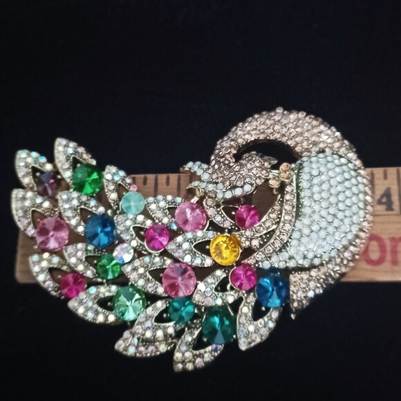 Jeweled Bird Brooch 4" - Picture 4 of 5